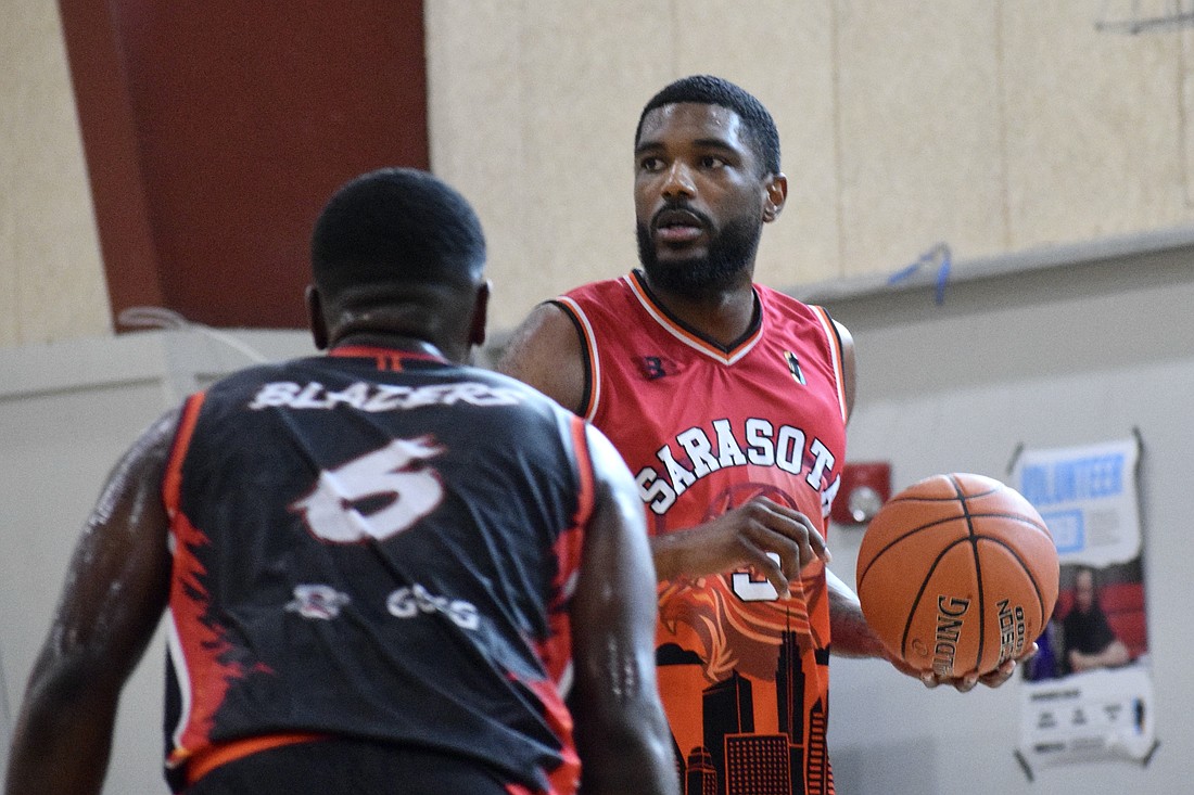 The Sarasota Lions, playing by FIBA rules in the Sunbelt Basketball Association, offer competitive opportunities to players like Willie Jackson (right).