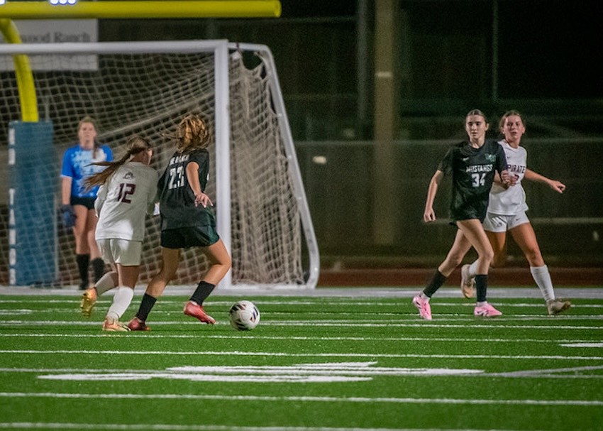 Sky Commissar (second from right) was a good high-press player, per Lakewood Ranch girls soccer coach Cole Richardson, who maintained high energy and effort when subbed into matches as a freshman. Sky Commissar (second from right) was a good high-press player, per Lakewood Ranch girls soccer coach Cole Richardson, who maintained high energy and effort when subbed into matches as a freshman.