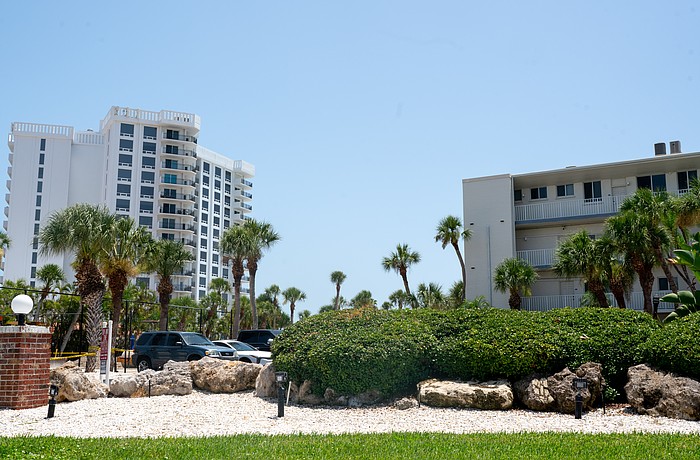 At 15 stories, the Islands West condominium building constructed in 1972 is one of the tallest buildings on Longboat Key. Driving north on the island, it’s the last taller condo building, as the north end features more single family homes and shorter hotel buildings like Four Winds Beach Resort pictured to the right.