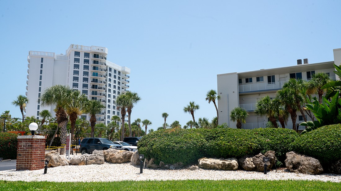 At 15 stories, the Islands West condominium building constructed in 1972 is one of the tallest buildings on Longboat Key. Driving north on the island, it’s the last taller condo building, as the north end features more single family homes and shorter hotel buildings like Four Winds Beach Resort pictured to the right.