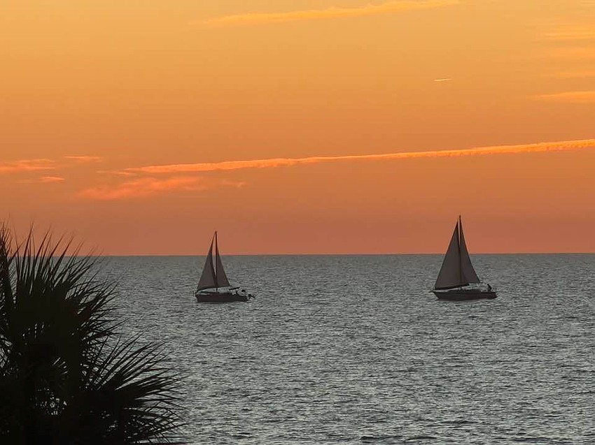 Agnes Thambynayagam took this photo of a pair of sailboats at sunset from the Players Club on Longboat Key.