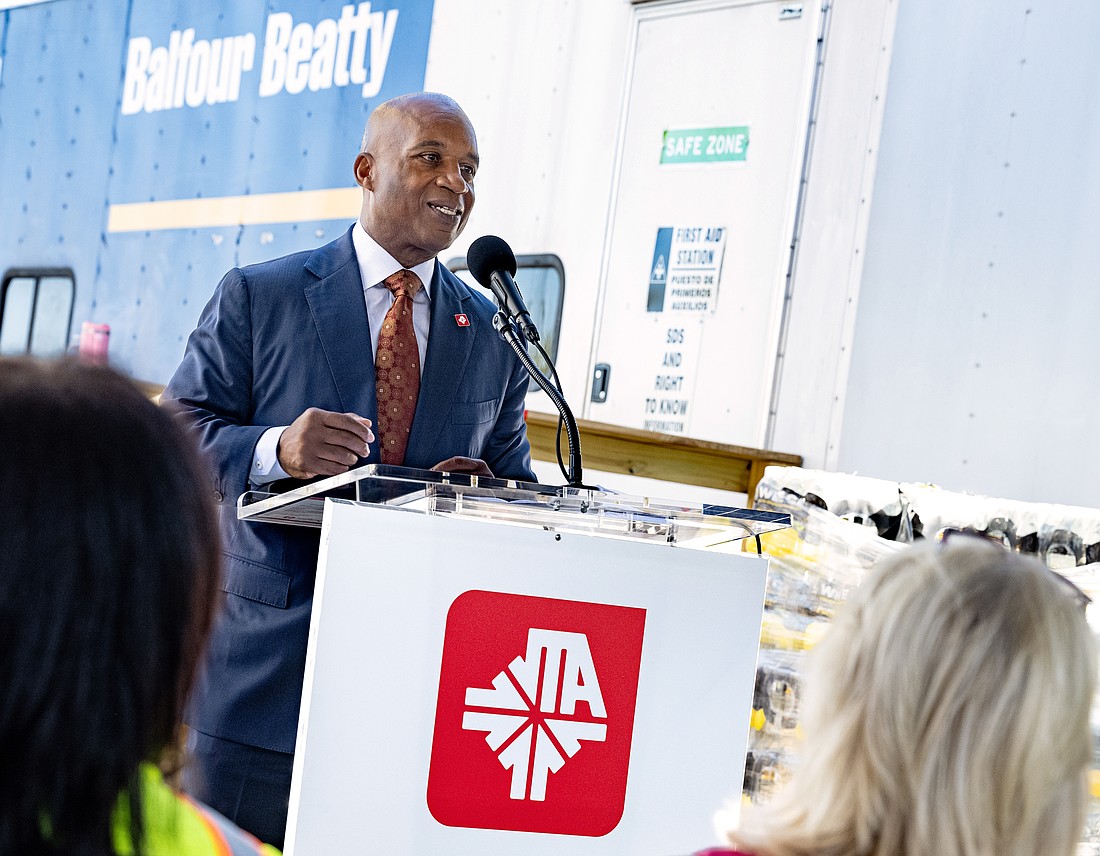 Jacksonville Transportation Authority CEO Nat Ford speaks at a topping-out ceremony for the U2C Autonomous Innovation Center in LaVilla in October 2024. Ford is a finalist to become president and CEO of Dallas Area Rapid Transit.