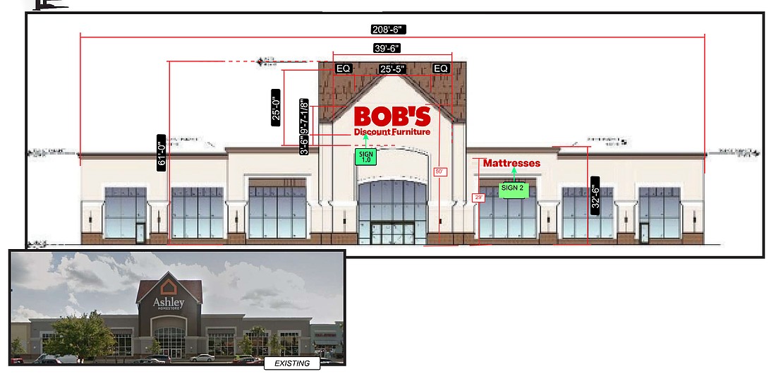 Bob’s Discount Furniture’s sign permits are in city review for River City Marketplace in North Jacksonville