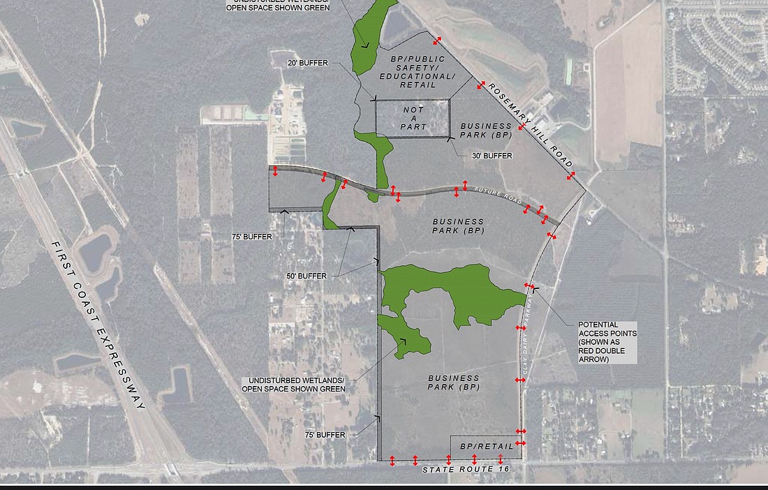 At 520 acres, Peter’s Creek Business Park would be one of Clay County’s largest commercial developments, though still smaller than the 1,700-acre Reynolds Park at the Port of Clay County.