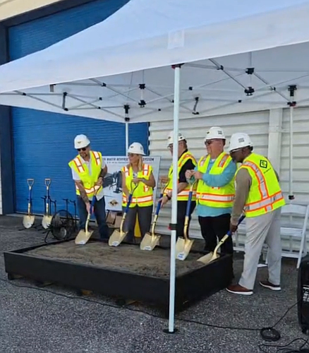 Bunnell city officials, project partners and contractors participate in a ceremonial groundbreaking for the city's $4.5 million Brackish Water Reverse Osmosis Project at the Bunnell Water Treatment Plant on July 16. The project will expand the city's water treatment capacity, improve drinking water quality and help preserve the freshwater aquifer. Screenshot