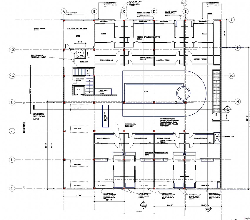 The proposed third floor residential layout of the planned Shore restaurant, cafe, boutique has brought questioning from city staff. The proposed third floor residential layout of the planned Shore restaurant, cafe, boutique has brought questioning from city staff.