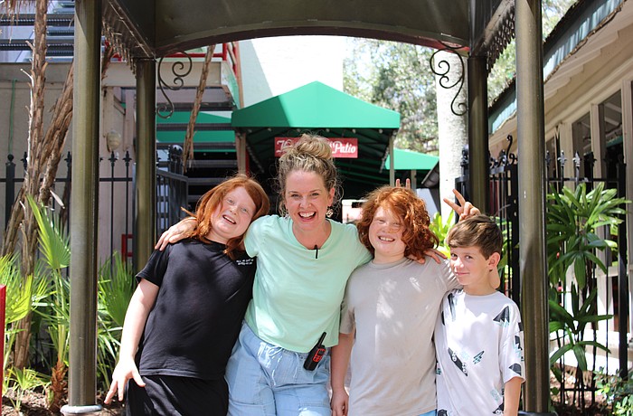 Avi Sigal-Verier,10; Rachel Moulton, associate artist and director of education; and Joah Sigal-Verier and Sterling Saiger, both 8, pose together.