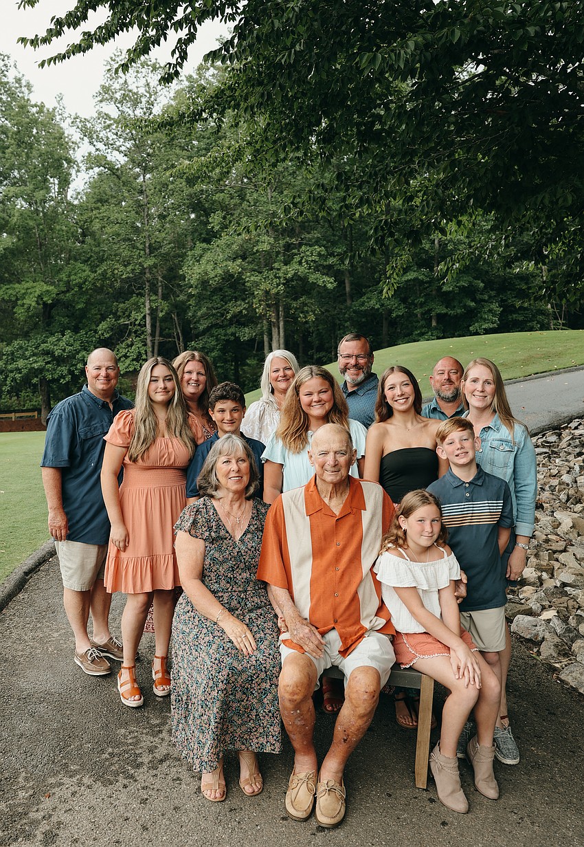 The entire Bowling family, pictured here in July 2024. Back row from left: Rob, Mandy, Brenda, Casey and Matt. Middle row from left: Brooklyn, Braden, AnnaBelle, Lily and Kelly. Front row from left: Elaine, Bob, Charlotte and Easton.