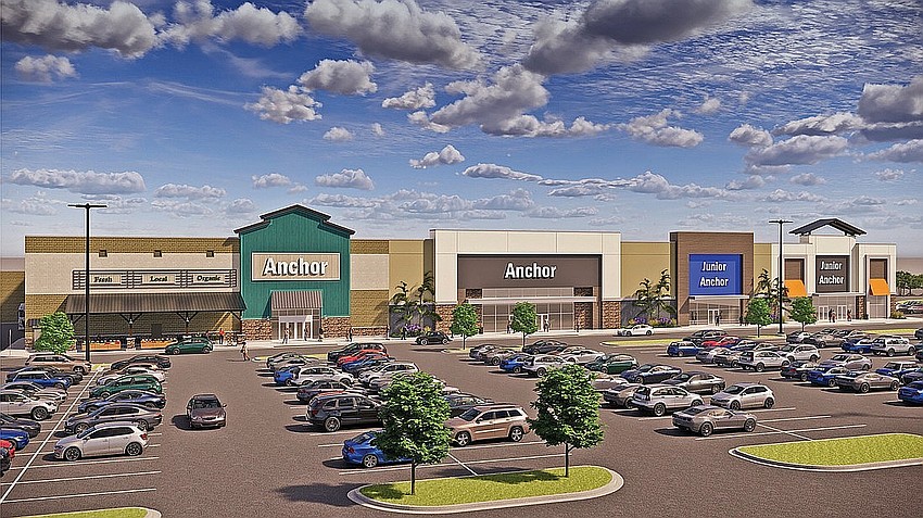 A rendering of Orange Park Plaza, the retail development project on the site of the closed Orange Park Mall Sears store, shows an anchor grocery store on the left. The developers said July 20 that Sprouts Farmers Market is the first signed tenant for the property. A rendering of Orange Park Plaza, the retail development project on the site of the closed Orange Park Mall Sears store, shows an anchor grocery store on the left. The developers said July 20 that Sprouts Farmers Market is the first signed tenant for the property.