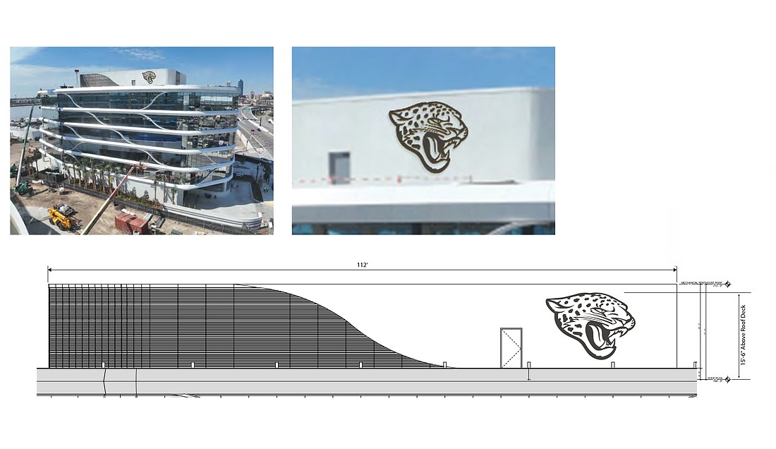 The city issued permits July 17 for the Jacksonville Jaguars to put the team logo on the east and west sides of One Tower Court.