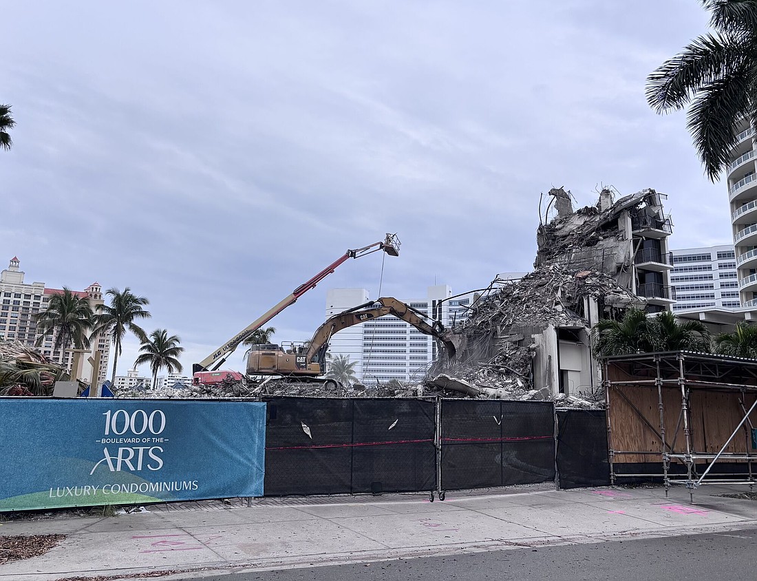 The demolition of the the former Hyatt Regency hotel in downtown Sarasota, to make way for a hotel/condo project dubbed 1000 Boulevard of the Arts, is one of multiple projects in the Sarasota-Bradenton region.
