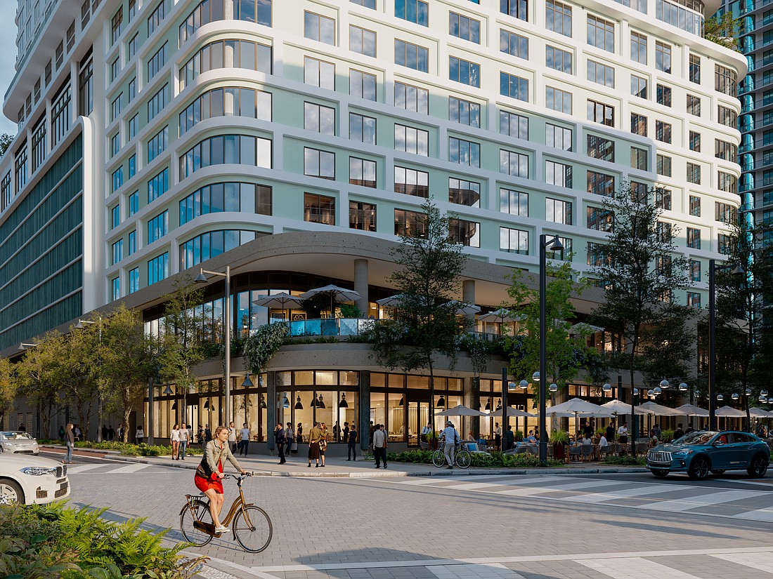 A rendering of a new, 33-story luxury tower planned for Water Street Tampa.