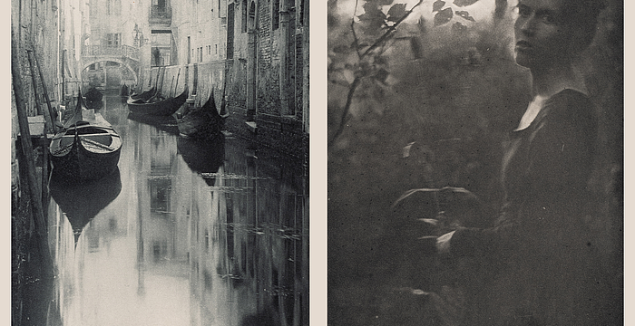 "Reflection-Venice, 1894," a photogravure print taken by Alfred Stieglitz, and Clarence Hudson White's photogravure print, "Edge of Woods-Evening, (1900)," were gifts of Warren J. and Margot Coville to The Ringling.