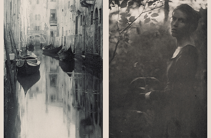 "Reflection-Venice, 1894," a photogravure print taken by Alfred Stieglitz, and Clarence Hudson White's photogravure print, "Edge of Woods-Evening, (1900)," were gifts of Warren J. and Margot Coville to The Ringling.