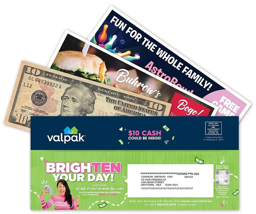 A blue Valpak envelope with coupons. A blue Valpak envelope with coupons.