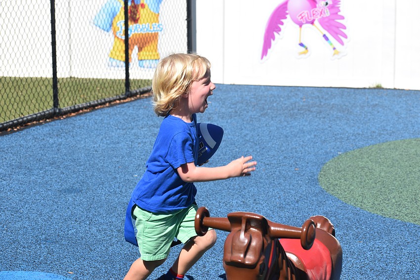 Lakewood Ranch 3-year-old Louis Nagy shows off his speed during flag football July 23 at The Learning Experience.