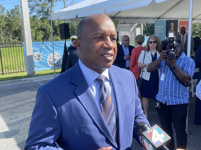 JTA CEO Nat Ford speaks to the media in 2021. Ford has recently announced plans to depart for Dallas Area Rapid Transit; JTA says the move is unrelated to the authority's $15.06 million in delinquent bills.