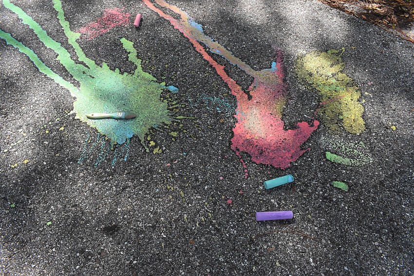 Splashes of liquid chalk cover the trail.