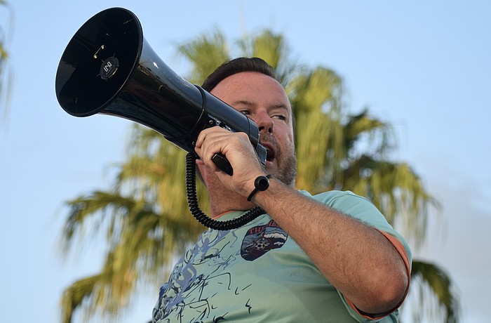 Nick Myers of Lakewood Ranch orchestrates the Sarasota Paradise supporters' group's symphony of support. He conducts not with a baton, but a megaphone.