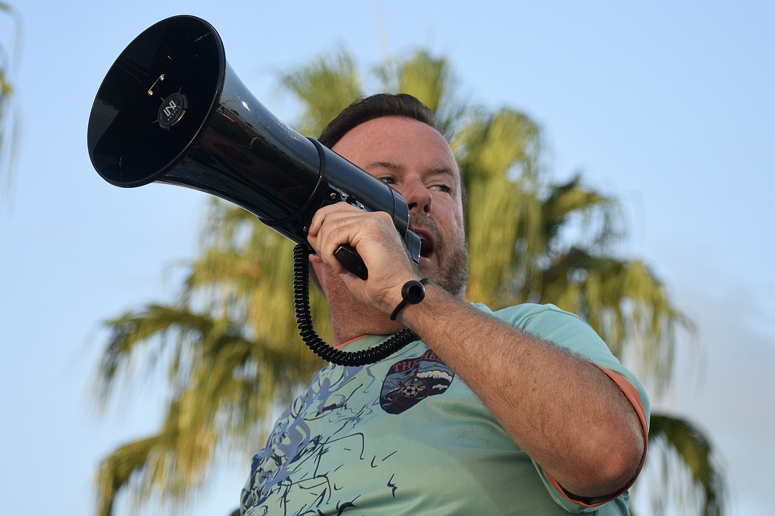 Nick Myers of Lakewood Ranch orchestrates the Sarasota Paradise supporters' group's symphony of support. He conducts not with a baton, but a megaphone.