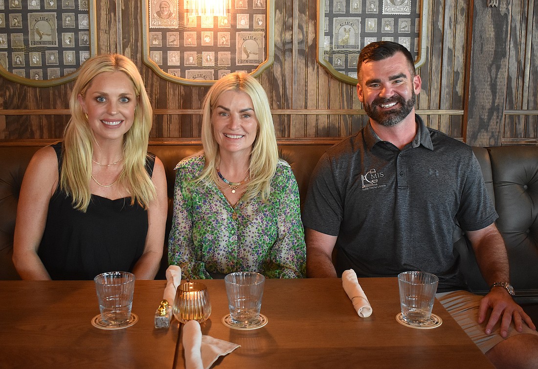 Angie Elmendorf and Jon Minton, on either side of Allswell owner Tory Delany, are behind the Lakewood Ranch/UTC Foodies Restaurant Reviews Facebook page and the newly formed Lakewood Ranch Dinner Club.