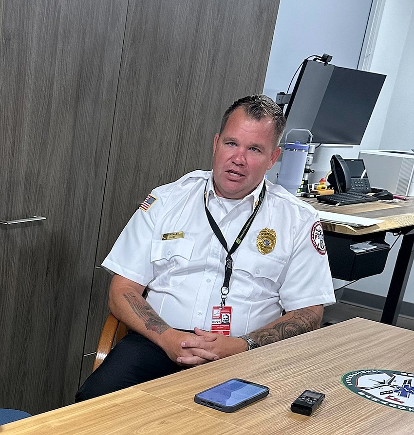 Sarasota-Bradenton International Airport Fire Department Chief Jason Hackley said the agency is years ahead of the deadline to transition from PFAS-laden firefighting foam. Sarasota-Bradenton International Airport Fire Department Chief Jason Hackley said the agency is years ahead of the deadline to transition from PFAS-laden firefighting foam.