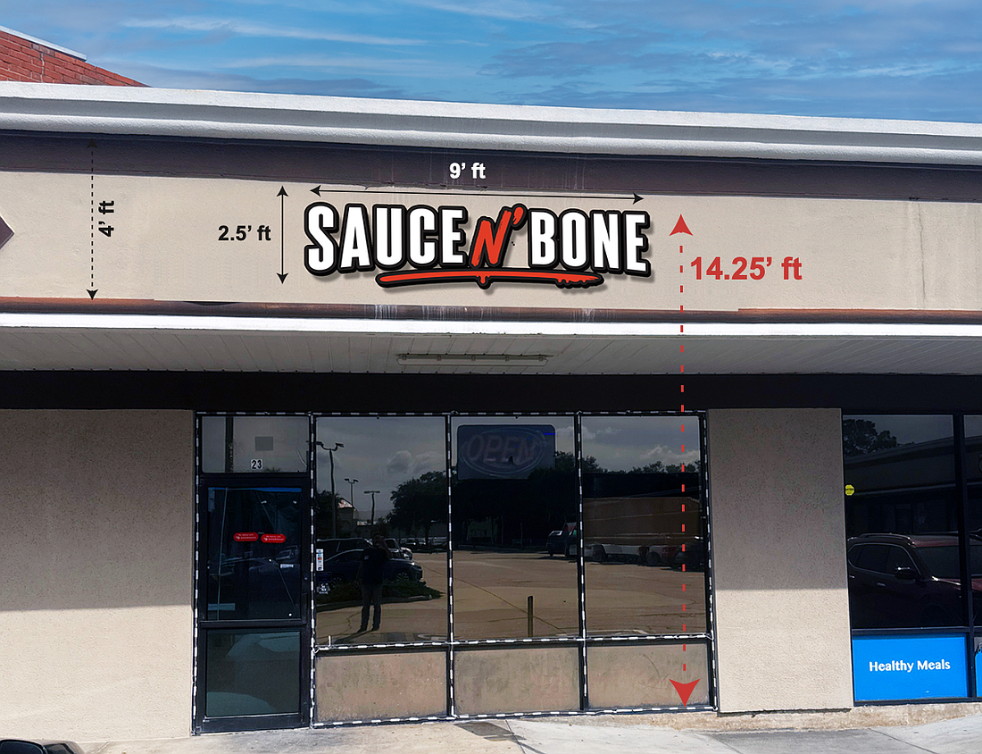The Sauce N’ Bone sign is planned on Suite 23 at 10916 Atlantic Blvd.