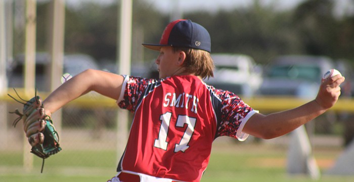 Liam Smith throws a pitch for Sarasota American against Keystone on Saturday. Twin Lakes Park — the home of Sarasota Little League — hosted the Florida Little League state tournament.