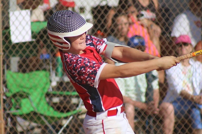 Stone Meininghaus takes a swing at a pitch. His mother, Alexis Meininghaus, has served as president of Sarasota Little League since July 2025.