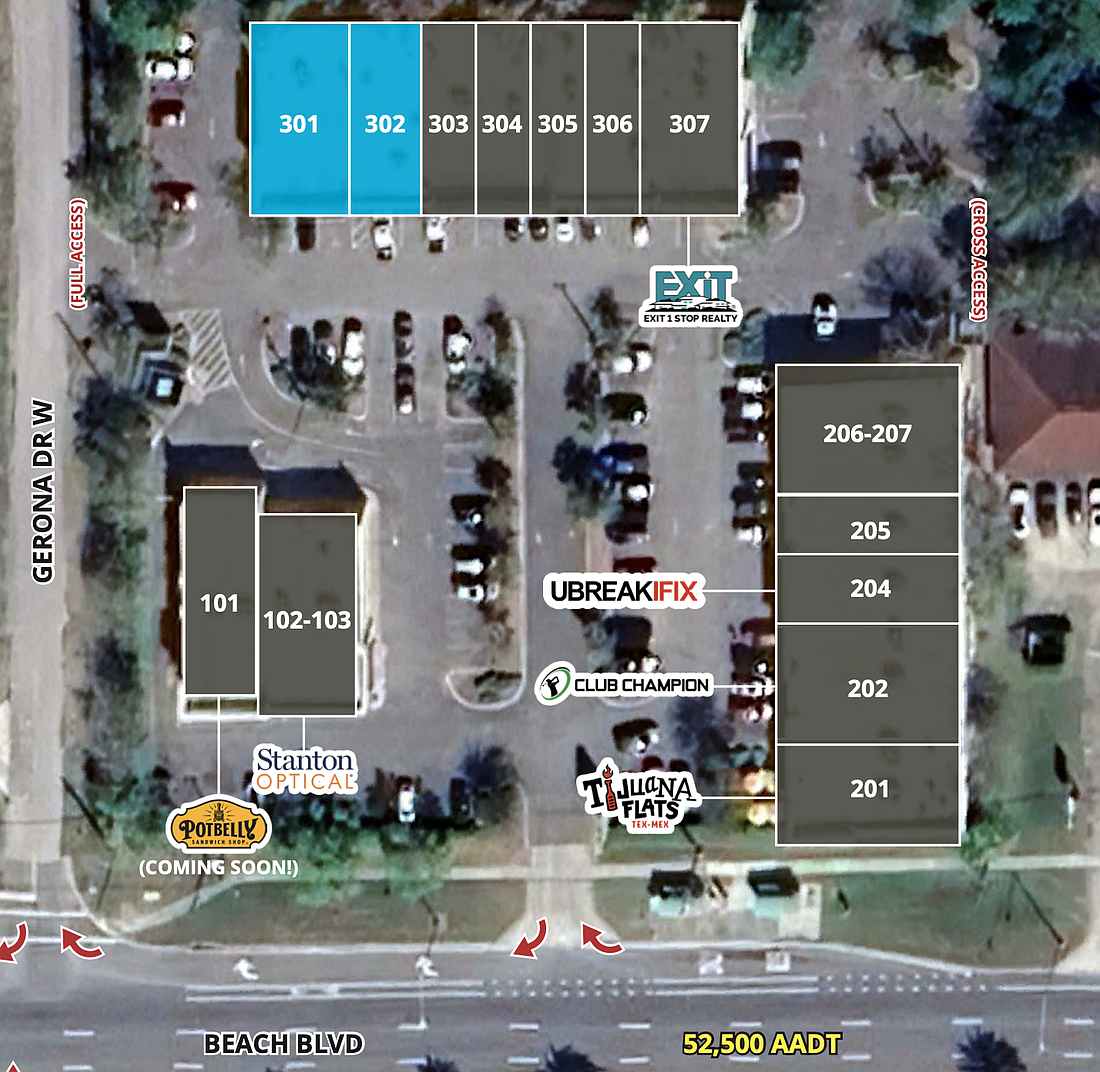 A flyer for Hodges Station at 13529 Beach Blvd. shows Potbelly Sandwich Works as coming soon in Unit 101C.