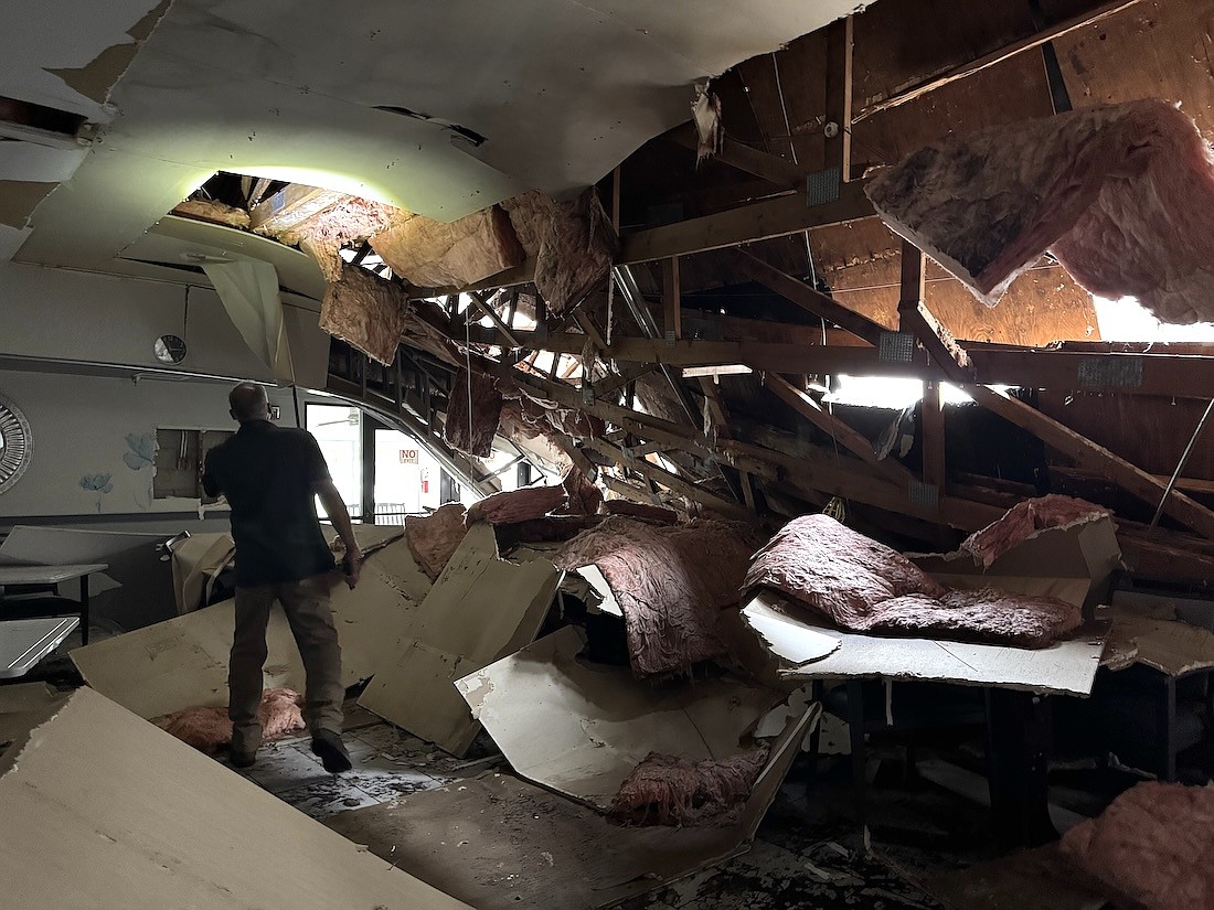 Part of the roof collapsed in the dining hall of Aviata at Bradenton Villas on July 25.