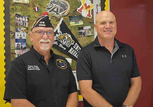 Post Commander Dave Daily and Michael Massmann, the senior army instructor at Braden River High School, are glad the students have veterans to inspire them to be patriotic members of the community.