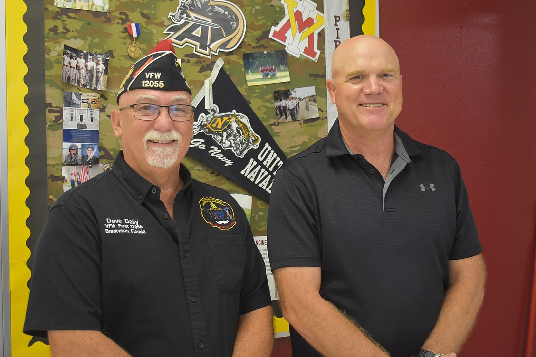 Post Commander Dave Daily and Michael Massmann, the senior army instructor at Braden River High School, are glad the students have veterans to inspire them to be patriotic members of the community.