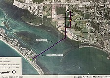 The purple line on this map shows the location of the existing wastewater pipeline that connects Longboat Key to Manatee County’s wastewater treatment facility. The new pipeline will be installed just next to it.