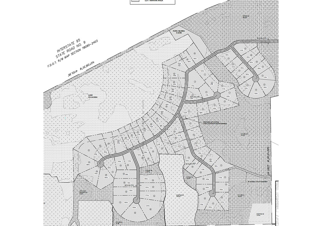 Jacksonville-based Seda Construction Co. is seeking a rezoning for the St. Johns County Sandy Creek community that would create an 81-lot residential development, along with a marina and park space.