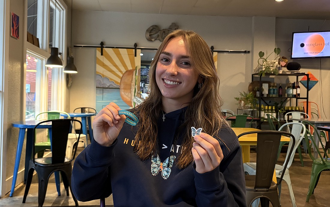 Ocoee High junior Emma Cain began the school’s Morgan’s Message chapter to help raise awareness for student-athletes’ mental-health struggles. The butterfly is a symbol of Morgan Rodgers, who took her own life, and the semicolon in the middle stands for the journey never being finished.