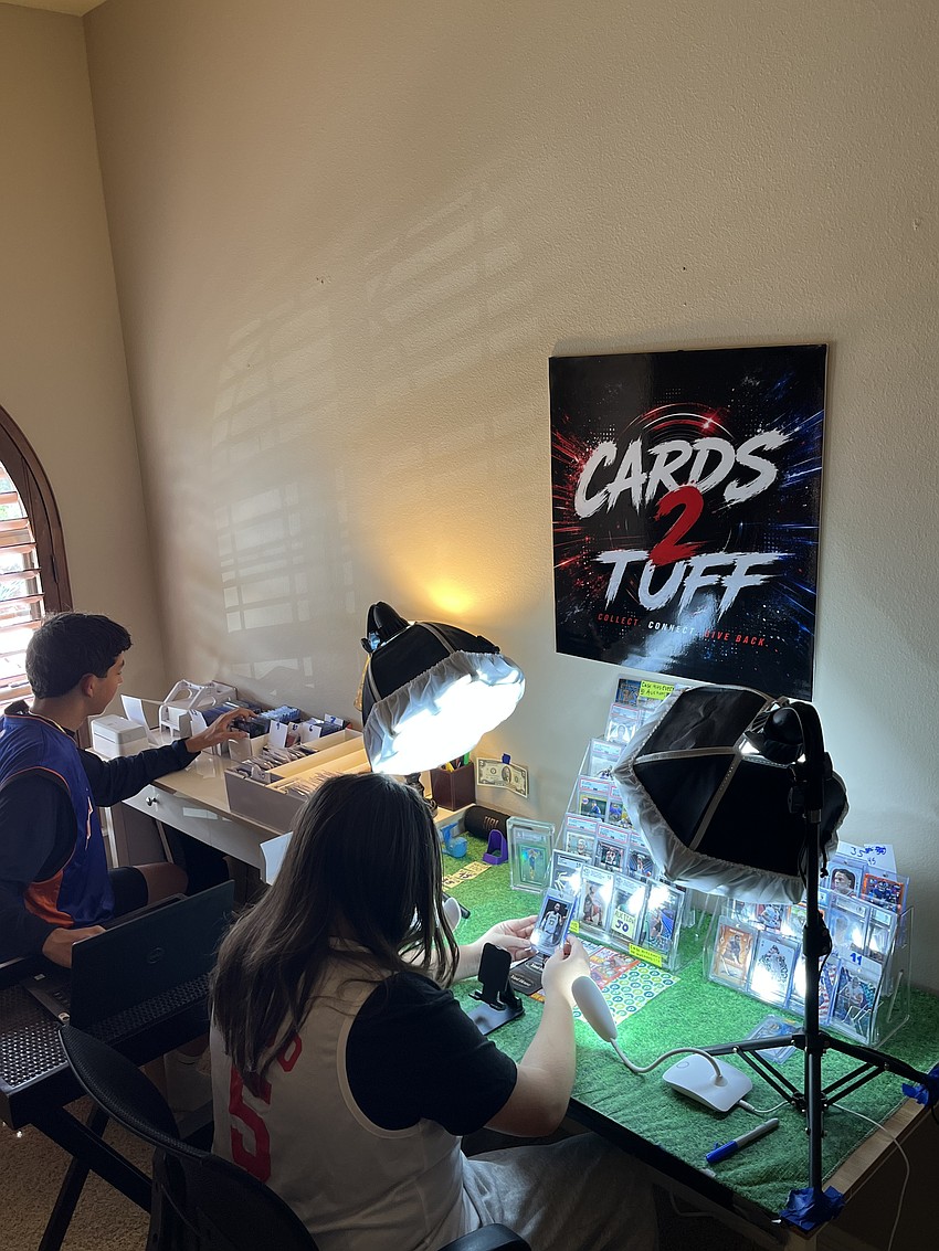 Braydon LaRusso (left) and Emma LaRusso (right) are pictured in their studio during a live show on Whatnot held July 24. Future shows are scheduled for Aug. 7 and Aug. 21.