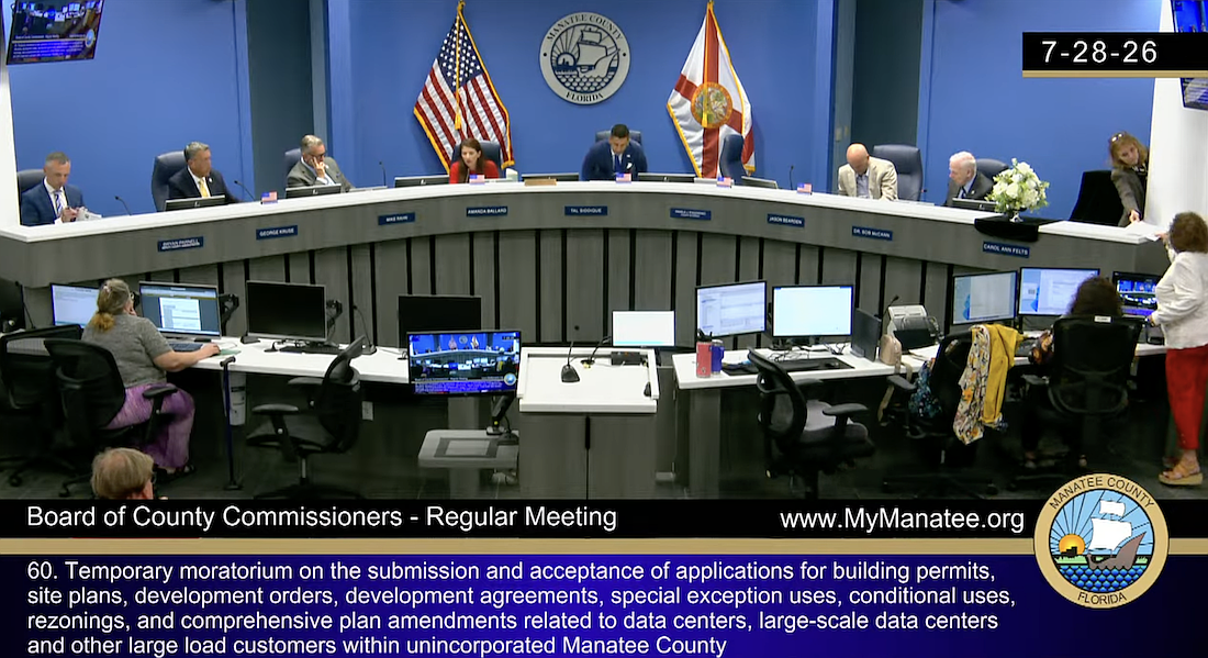 Manatee County commissioners voted unanimously in support of the motion to direct staff to create a resolution placing a moratorium on data center applications.