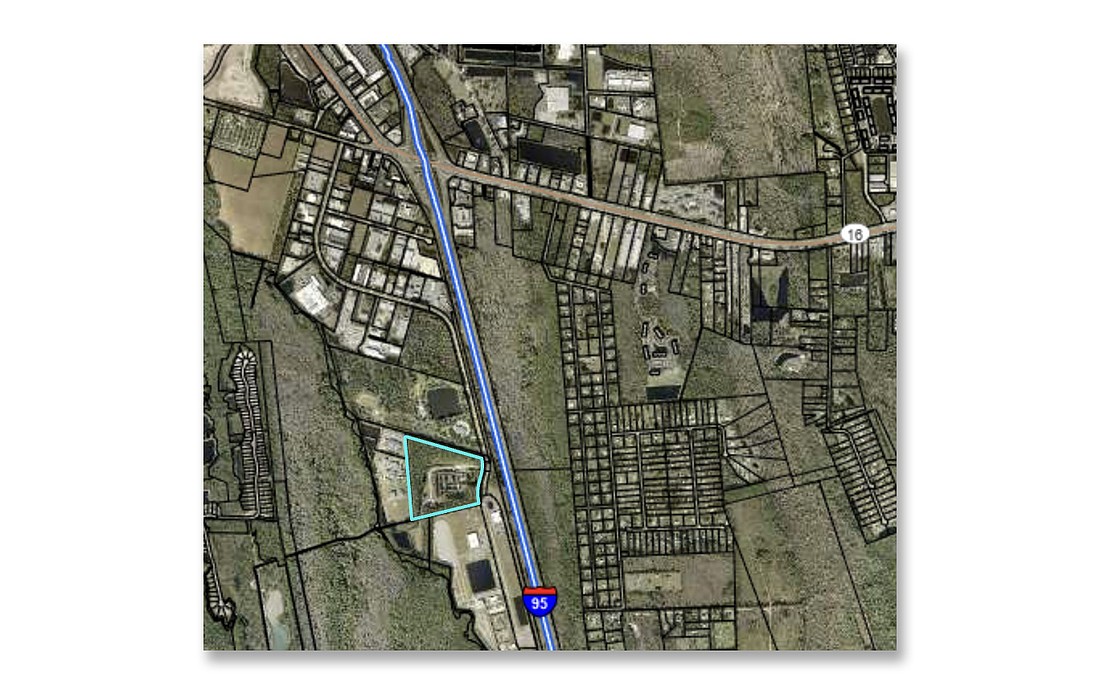 A map outlines the three northern St. Augustine parcels, totaling 40.25 acres, recently purchased by the Davis Cos. for $6.5 million.