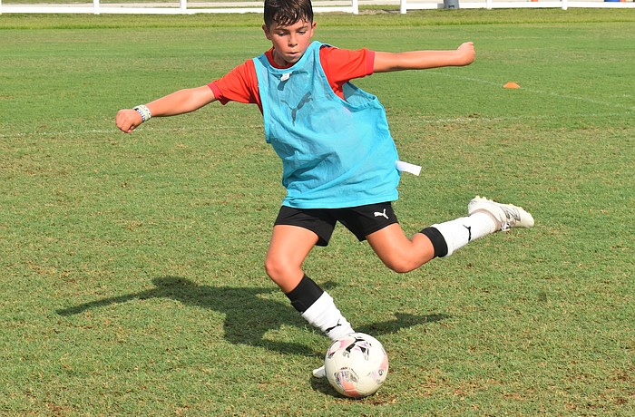 Lakewood Ranch 11-year-old Finn Morris, who has been playing soccer for six years, likes competing at the Sarasota Paradise youth soccer camp.
