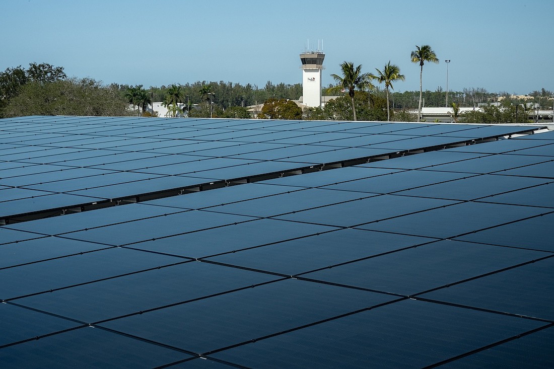 A 270-panel solar array was recently installed at a new warehouse storage building on the Naples Airport campus.