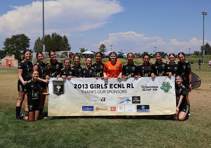 The 2025-26 Florida Premier FC SWFL U13 girls soccer team. Back row from left: Jazmin Johnson, Zaynab Kazbour, Lauren Bittar, Laney Daysh, Kaitlyn Stefanski, Maeve McAloon, Stella McIntyre, Brooke Constanzer, Lindsay Pasek, Shawnessy Aguirre, Willa McGirr, Selah Wiedeman and Ella Daysh. Front row from left: Emma deStackelberg and Olivia Kazbour. The 2025-26 Florida Premier FC SWFL U13 girls soccer team. Back row from left: Jazmin Johnson, Zaynab Kazbour, Lauren Bittar, Laney Daysh, Kaitlyn Stefanski, Maeve McAloon, Stella McIntyre, Brooke Constanzer, Lindsay Pasek, Shawnessy Aguirre, Willa McGirr, Selah Wiedeman and Ella Daysh. Front row from left: Emma deStackelberg and Olivia Kazbour.