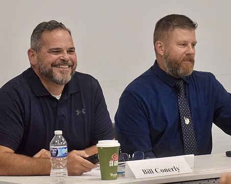 District 72 Rep. Bill Conerly and his challenger, John Phillips, attend a candidate forum at the Lakewood Ranch Library Aug. 1.
