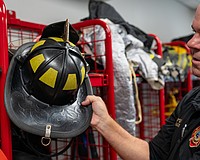 Longboat Key Fire Rescue Training Capt. David Eggleston said firefighter helmets have bills on the rear of the helmet so contaminated water can roll off without soaking into the jacket and pants firefighters wear while battling blazes.