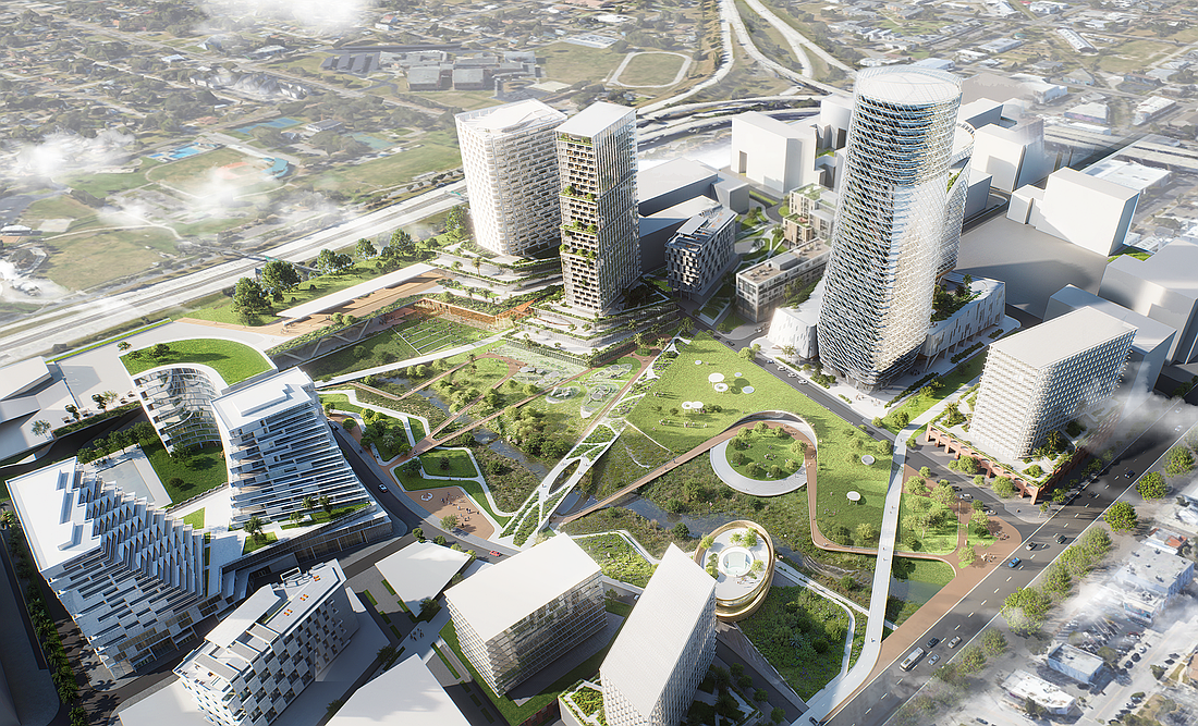 A rendering of redevelopment plans for the Historic Gas Plant District.