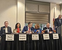 Sarasota Tiger Bay Club Board Member Jon Thaxton asked Sarasota County commission candidates about their views Thursday before opening up the floor for a Q&A with members.