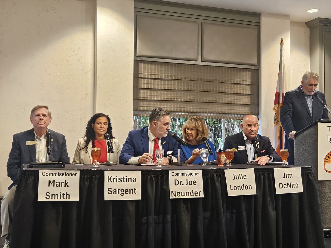 Sarasota Tiger Bay Club Board Member Jon Thaxton asked Sarasota County commission candidates about their views Thursday before opening up the floor for a Q&A with members.