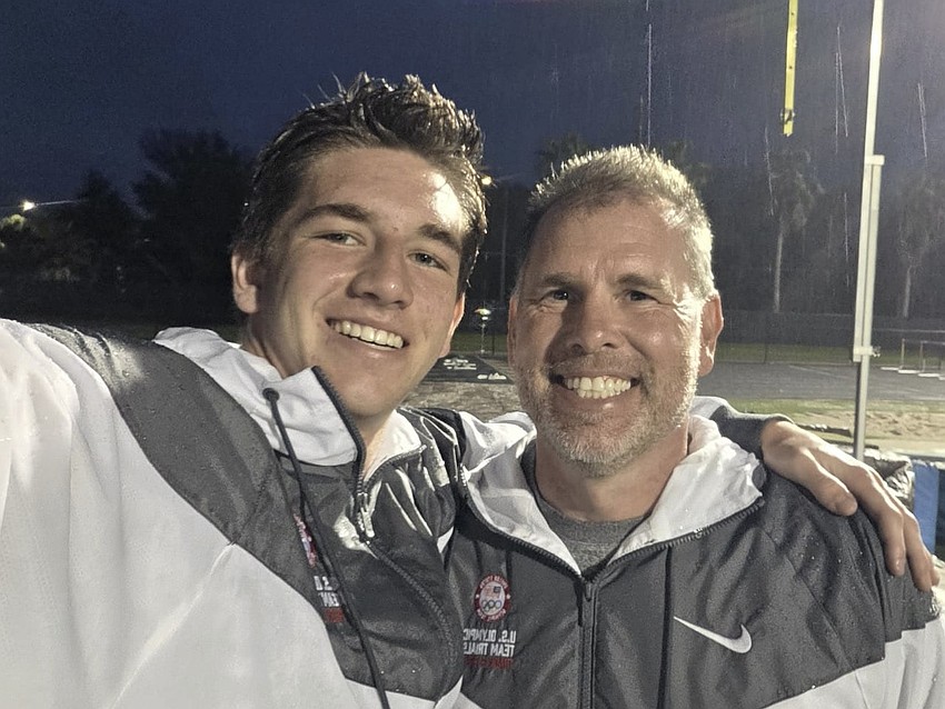 Paxon Hermann (left) and Scott Hermann (right) are pictured at the 2026 AAU Junior Olympic Games in Des Moines, Iowa. After competing as a decathlete himself in college, Scott passed down his love for track and field to his son, Paxon. Paxon Hermann (left) and Scott Hermann (right) are pictured at the 2026 AAU Junior Olympic Games in Des Moines, Iowa. After competing as a decathlete himself in college, Scott passed down his love for track and field to his son, Paxon.