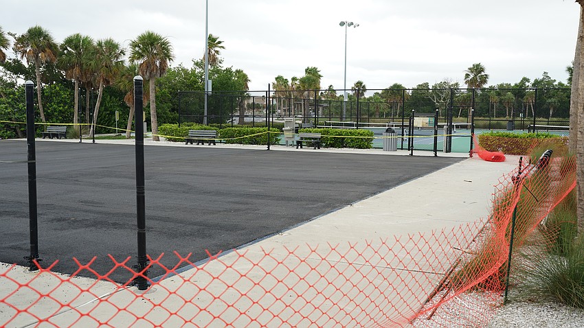 Bayfront Park is in the middle of a resurfacing project. Asphalt has been laid as the base of the three dedicated pickleball courts.
