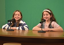 Fifth graders Eloise Vahn and Hannah Marco are the morning news anchors for the whole first week of school on the Wildcat News Network.